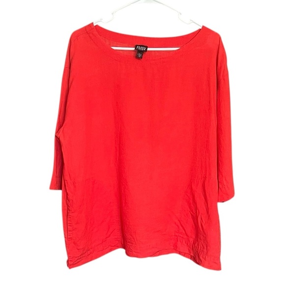Eileen Fisher Linen Boxy Burnt Orange Pockets Tunic Top SZ PM Summer Classic - Picture 2 of 8